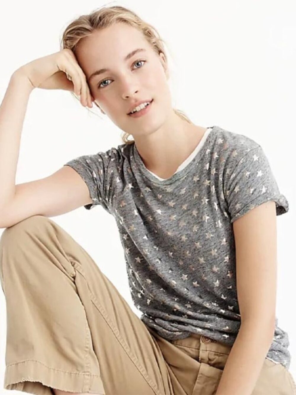 J. Crew Gray Metallic Star Short Sleeve T-Shirt - Women's Size Large